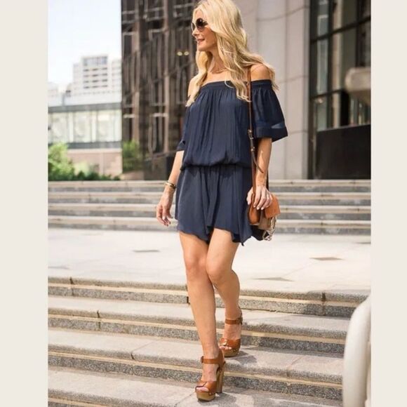 Ramy Brook Dresses & Skirts - Ramy Brook Off-The-Shoulder Jessica Navy Blue Mini Dress Size Small
